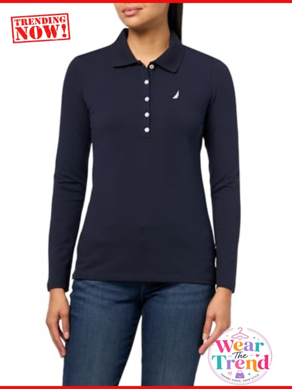 Long Sleeve Solid Collared Polo Shirt Regular Fit Button Closure